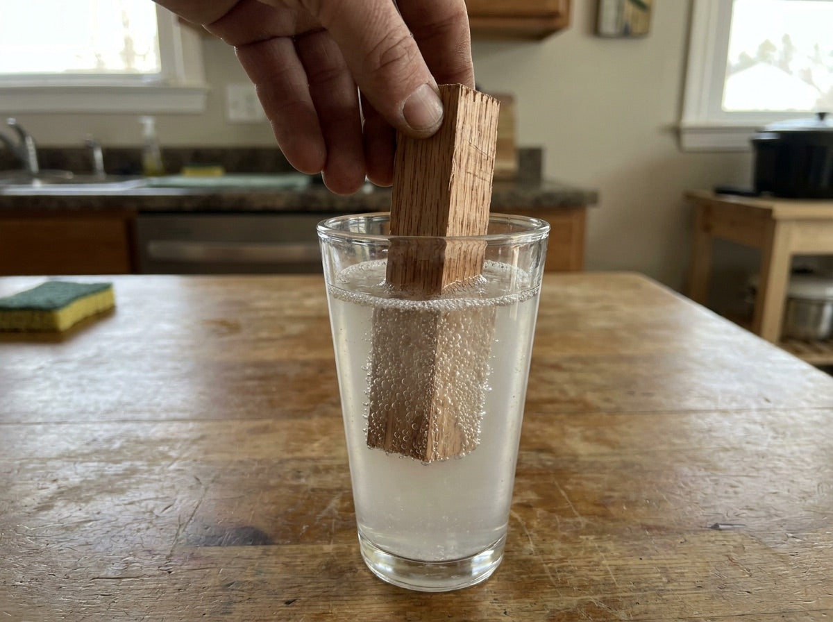 The straw test: air bubbles rising through red oak