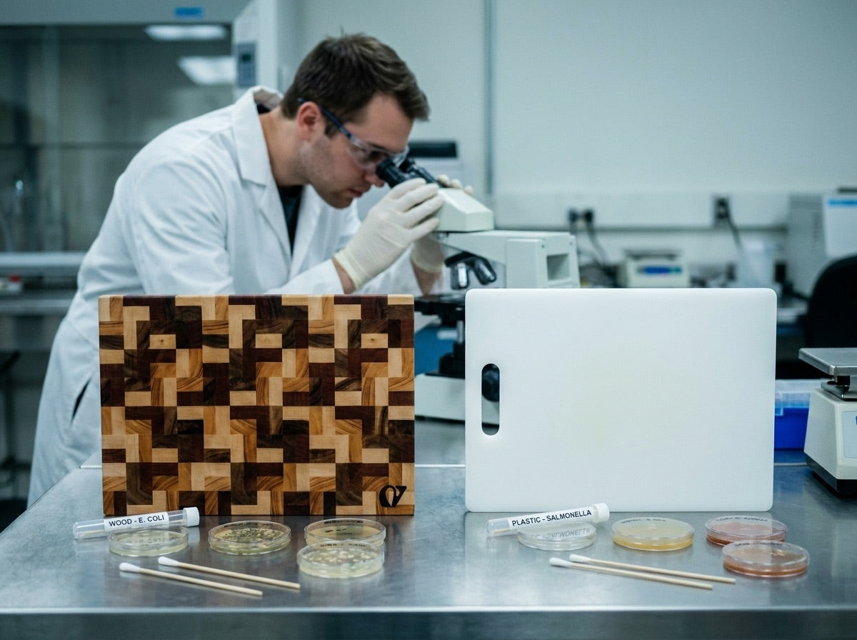 Wood and plastic boards compared in a lab