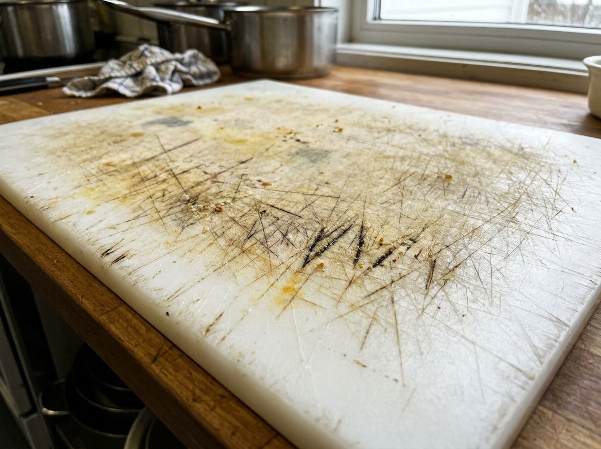 Gouged plastic cutting board
