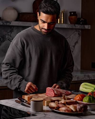 The Notorious founder prepping food for the camera